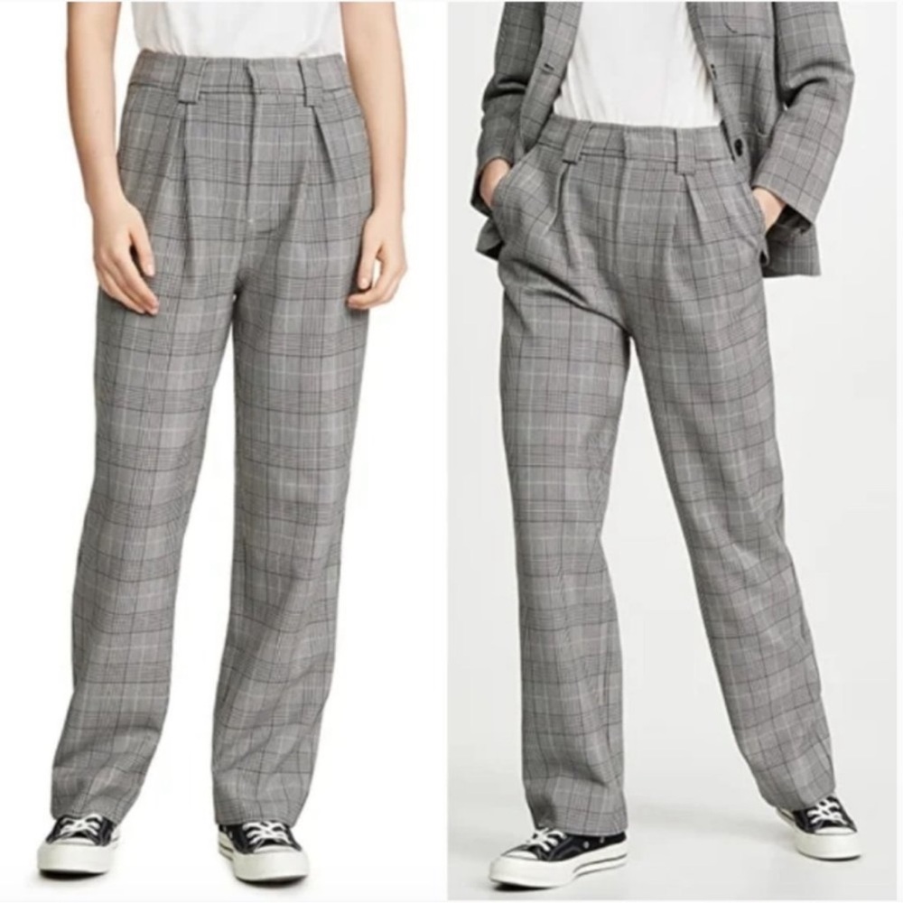 GANNI Houndstooth Plaid high waist pleated trouser pants women size 34 US 2